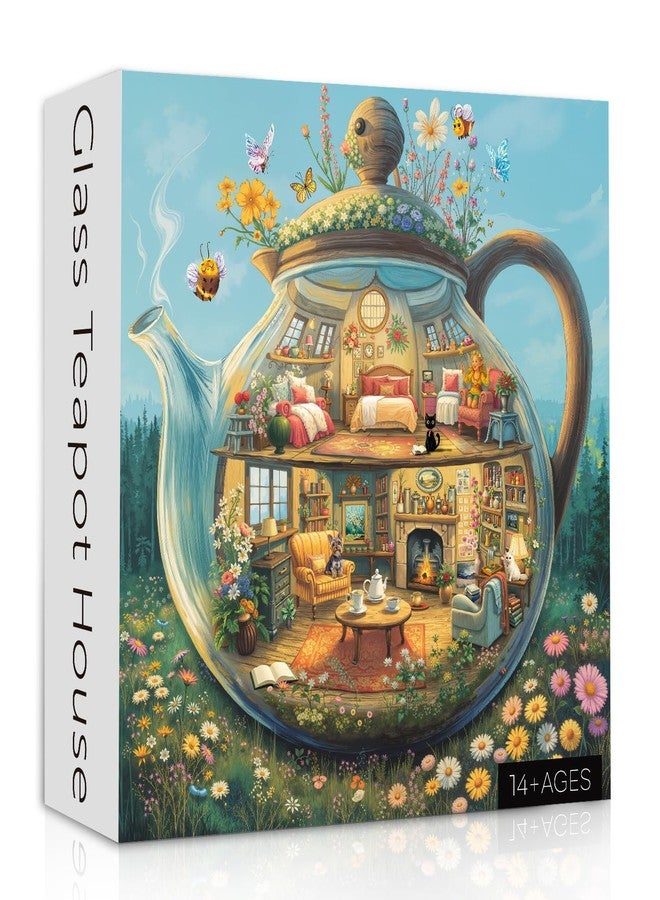PPuzzling Teapot House Puzzle 1000 Pieces for Adults, Colorful Butterfly Garden Jigsaw Puzzles, Challenging Room Art Puzzles as Wall Decor - Image 1